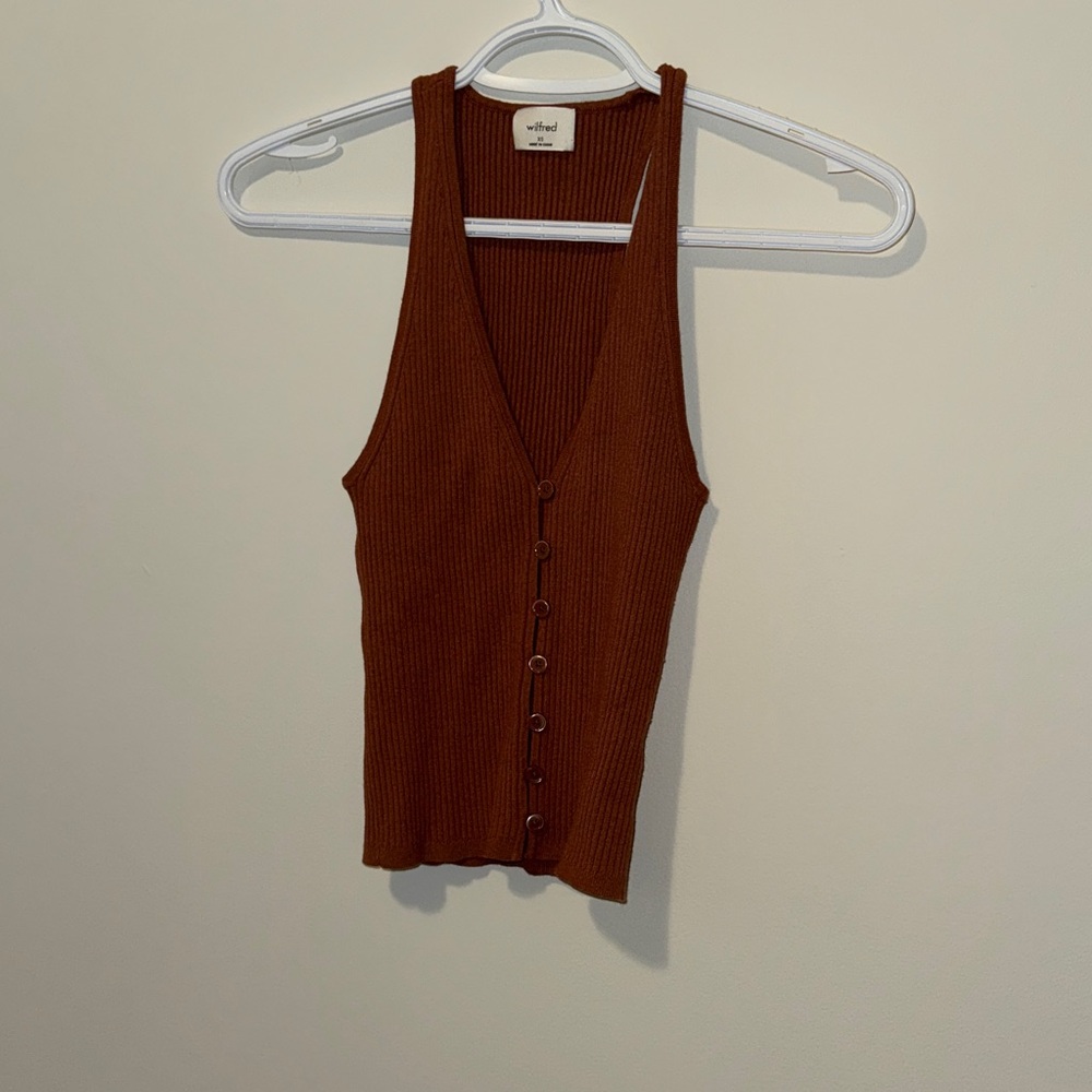 Wilfred Ribbed Button-Front Tank Top - Rust Brown